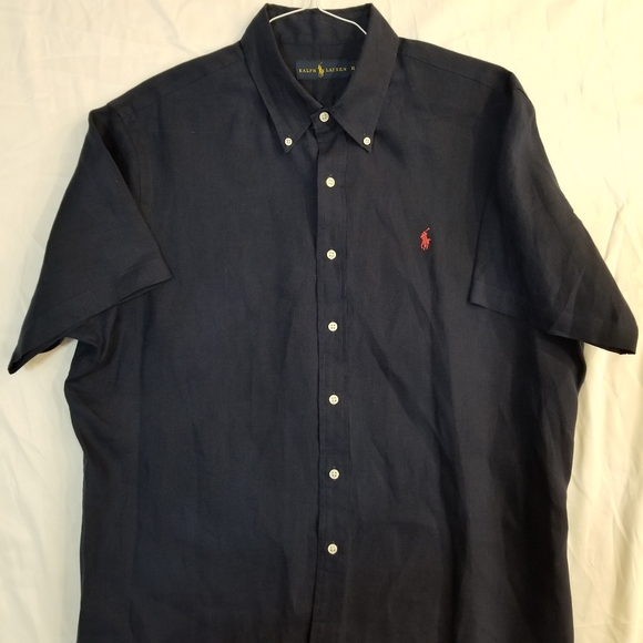 Polo Ralph Lauren Linen Navy Blue Short Sleeve Button Up Shirt XL - Picture 5 of 16